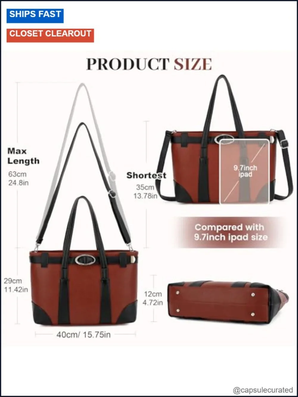 Large Vegan Leather Satchel Handbag with Detachable Shoulder Strap